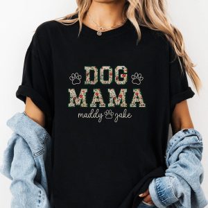 Personalized Dog Mama Shirt - Custom Dog Name T-Shirt, Floral Dog Mom Tee, Cute Gift for Dog Lovers