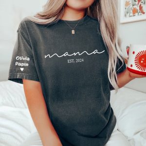 Mama Custom Year Shirt, Personalized Mama T-Shirt with Kids Names, Est Year Mom Tee, Mother’s Day Gift for Mom