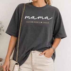 Mama Custom Name Shirt, Personalized Mama T-Shirt with Kids Names, Minimalist Mom Tee, Mother’s Day Gift for Mom