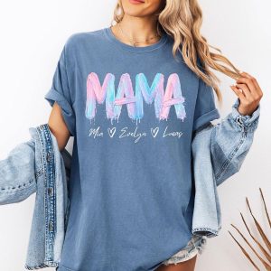 Mama Custom Name Shirt, Personalized Mama T-Shirt with Kids Names, Brush Stroke Mom Tee, Mother’s Day Gift for Mom