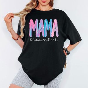 Mama Custom Name Shirt, Personalized Mama T-Shirt with Kids Names, Colorful Brush Stroke Mom Tee, Mother’s Day Gift
