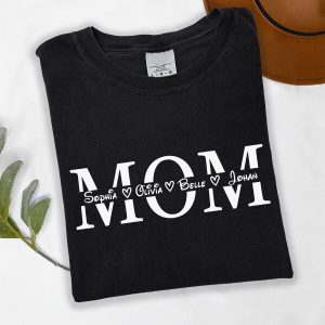 Mom Custom Name Shirt, Personalized Mom T-Shirt with Kids Names, Minimalist Mother’s Day Gift for Mom